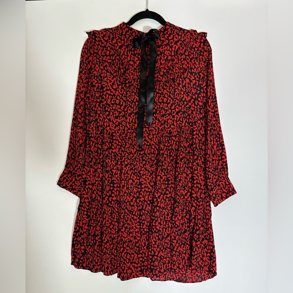Zara dark Red‎ Animal Print Tiered Ruffle Babydoll dress XS coquette lolita - Picture 8 of 16